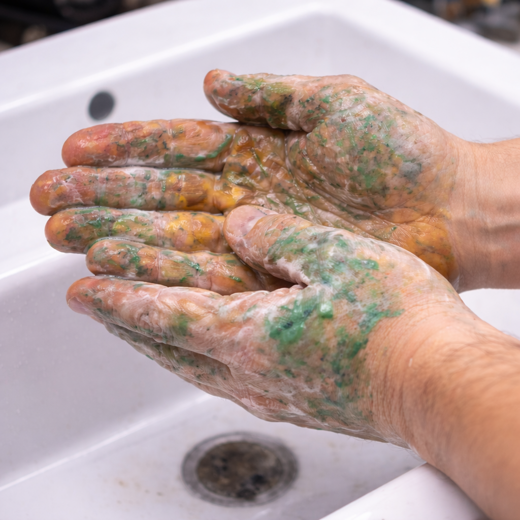 ecocrem pinturas crema limpia manos para grasas y pinturas - antes aplicación