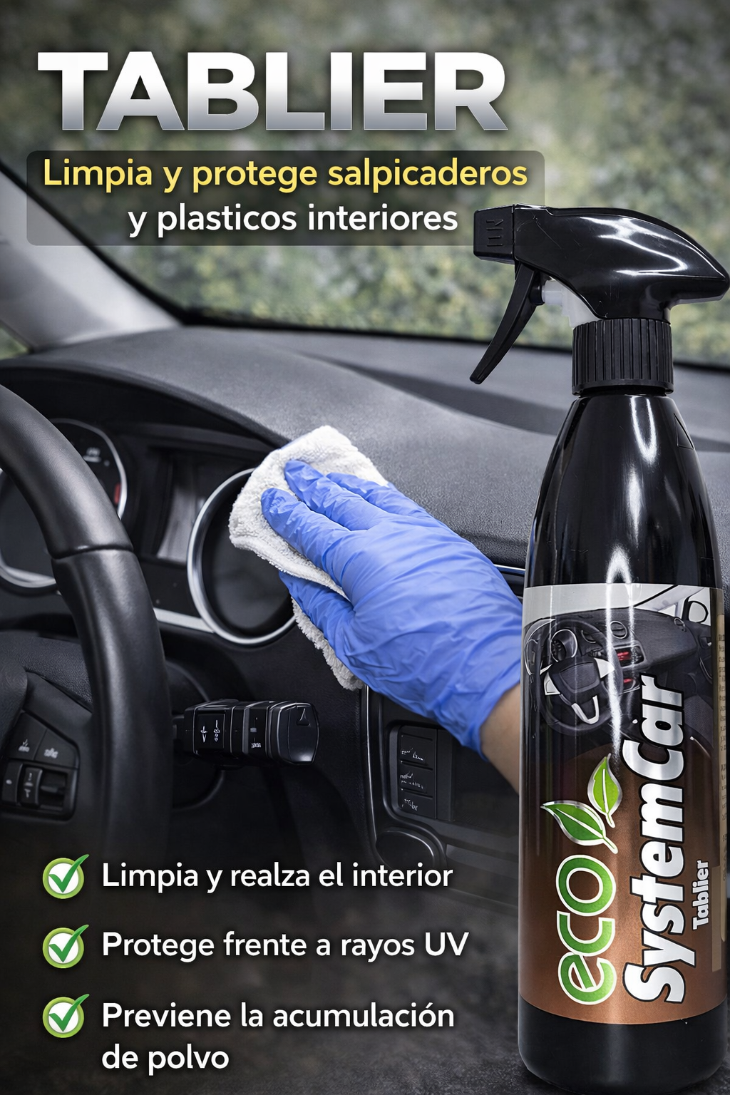 Tablier limpiador de salpicaderos y plasticos
