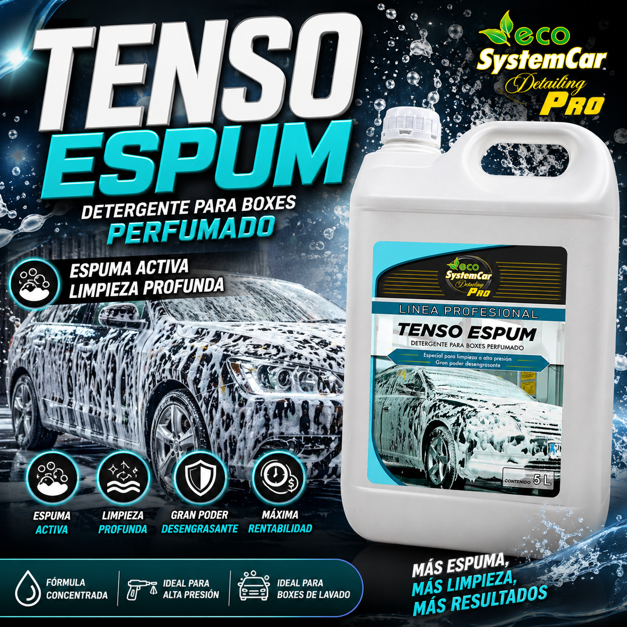 TENSO ESPUM Detergente espumante concentrado para lavado industrial profesional