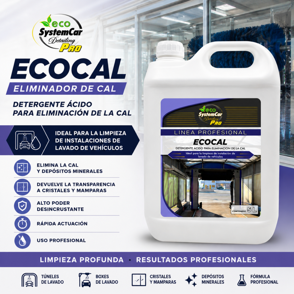 ECOCAL eliminador de manchas de cal en tuneles de lavado