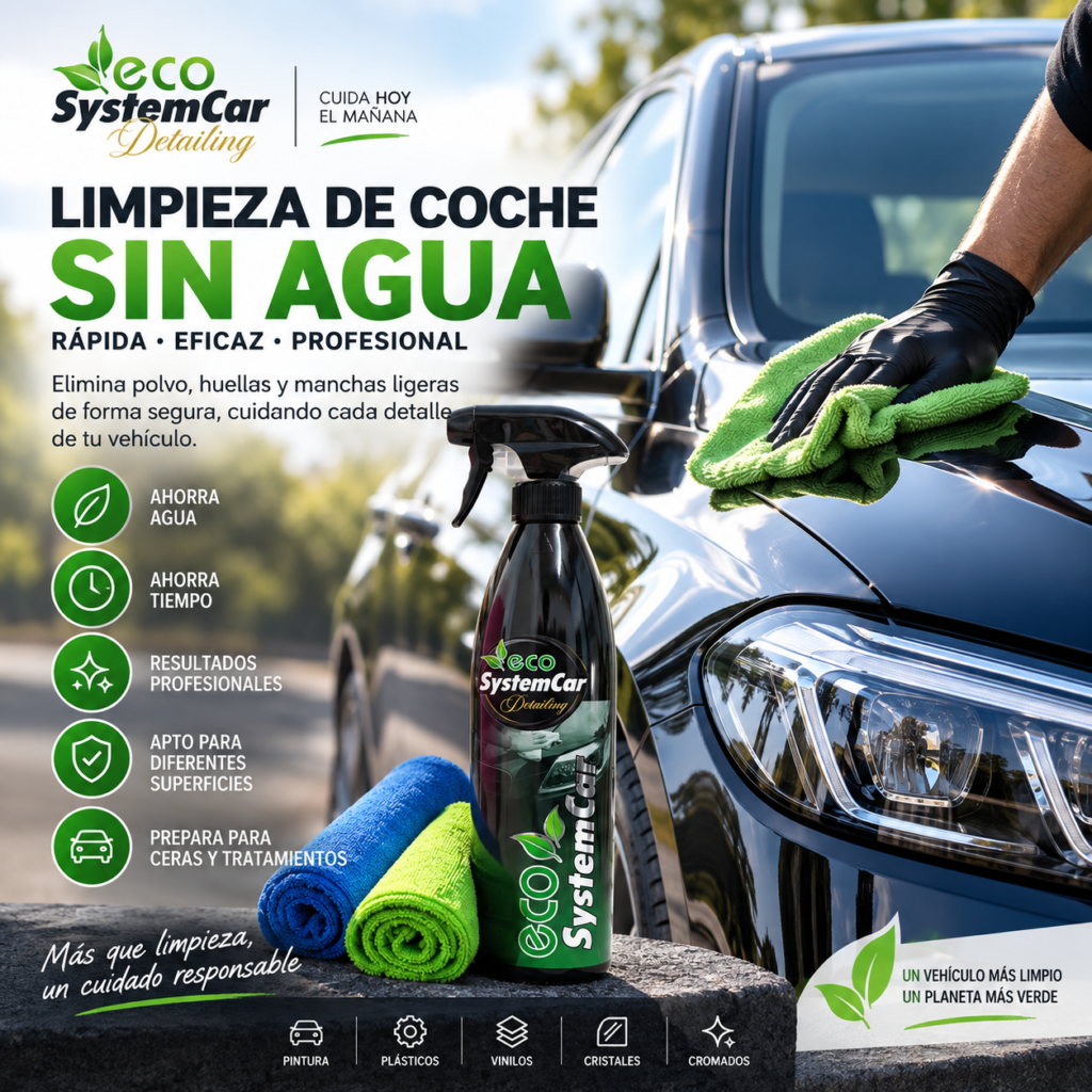 Aplicación de limpiador para limpieza de coche sin agua sobre la carrocería