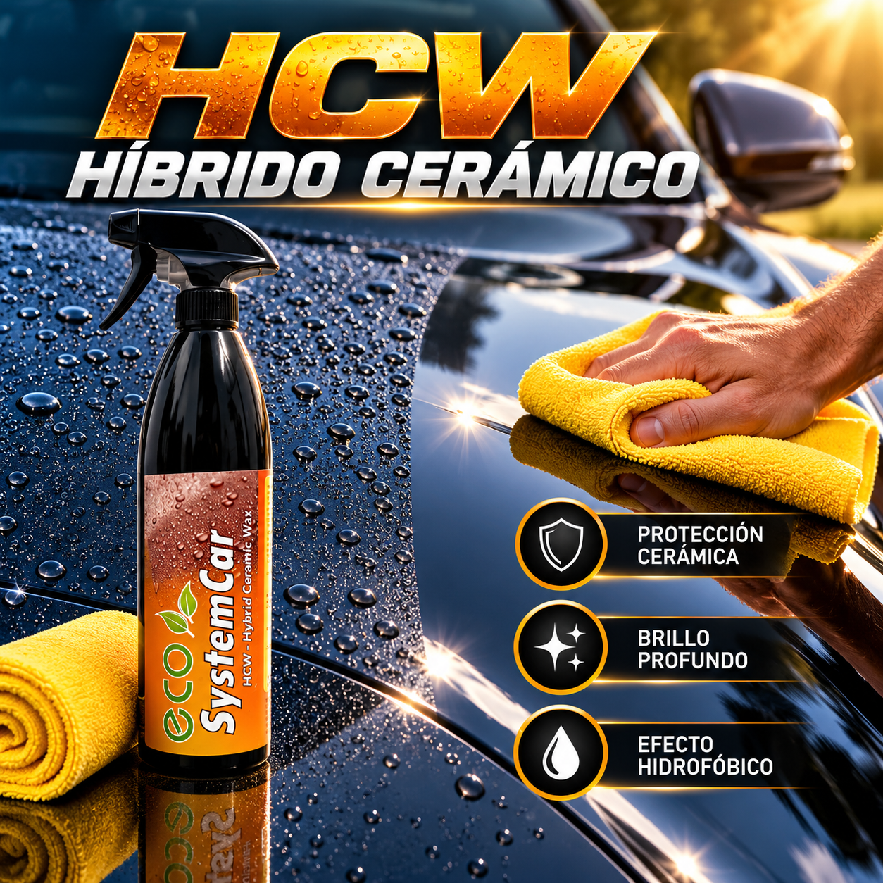 Protección cerámica para coche HCW brillo y efecto hidrofóbico